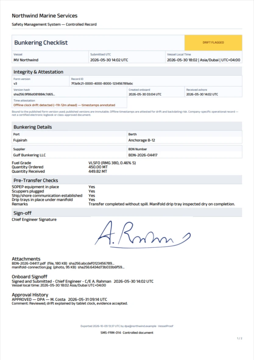 Export evidence
